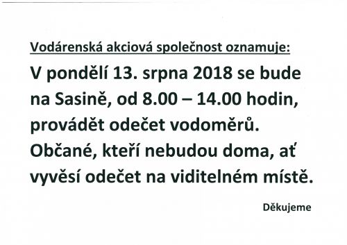 upozornění pro občany Sasiny
